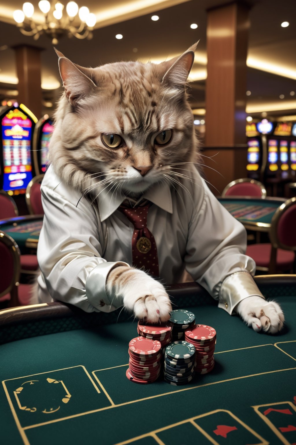 1 cat gambling, photography, best quality, medium shot,more detail XL
