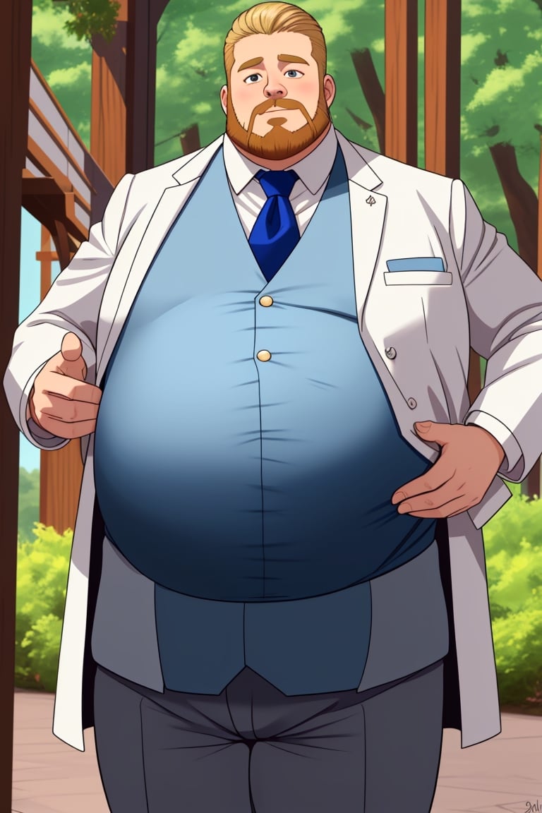 big_fat_belly, fancy_suit, suit, hyper_fat, big_belly, tree_piece_suit, tuxedo, debonair, massive_belly, gigantic _belly, white_jacket, light_blue_cravat_tie, white_shirt, burgundy blue vest, blond_hair, beard, big_belly_padding, royal, pregnant_belly, big_bloated_belly, king size belly, king size gut, Italian male, big boss