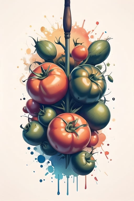 tomato, kitchen,
 colorful, white background,Chromaspots