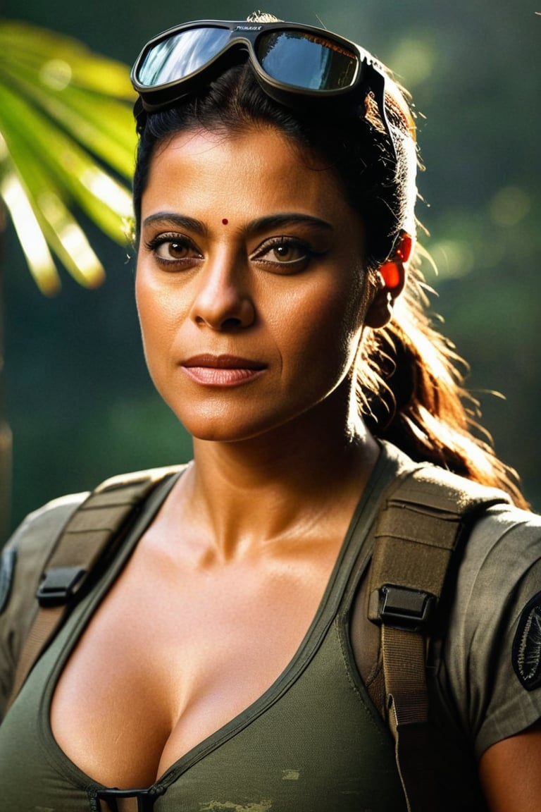  (Extremely sexualized and photorealistic  high quality close-up photograph of busty Kajol  , tall fleshy figure ,Full body shot , toned curvy figure )Cinematic Grave Raider, An ultra-detailed hyper-realistic photograph of a very beautiful  45-year-old Tomb Raider woman looking directly at the viewer with a slight smile, face cam,  (cheveux blond), yeux clairs, cheveux longs, dramatic lighting, beaux yeux, eyes symmetrical, Des yeux parfaits, par Magali Villeneuve, wet, humide, reflection, (Masterpiece) ( Proportions parfaites) (Realistic photos) (Highest quality) (detail) photo prise par Canon EOS R5, Objectif 50mm, f/2.8, Hdr, (8k) (wallpaper) (movie lighting) (dramatic lighting) (mise au point nette) (complexe) mode, Special Forces Medic, Capitaine, U.S. Army, , Au combat, Multicam, convenir, Camouflaged, Multicam, American Patter, peau couverte, Special Forces, combat zone , Green Berets, explosions, battle damage, Manutentionnaire K-9, Manutentionnaire allemand Shephard,