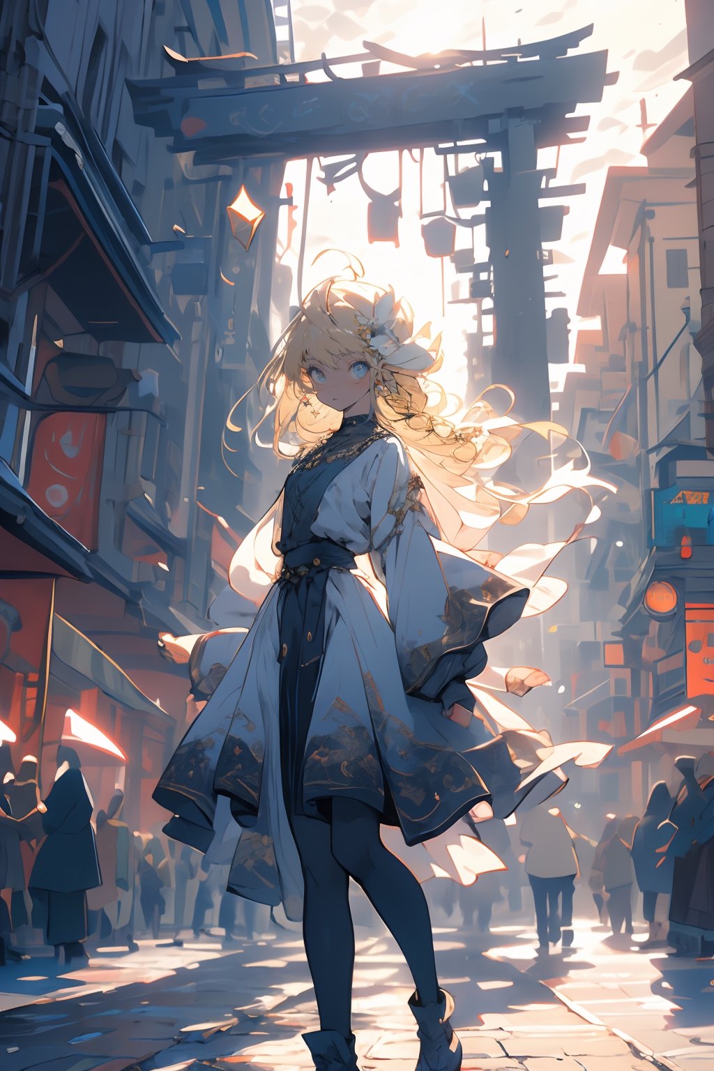 1girl, feminine girl, small face, big eyes, blonde,blond_hair,high detail eyes, slimm body, waterfall braid hairstyle, white gown with gold tones,

medieval town, noon, sun light, vivid light, town square,dancing , old medieval village,

High detailed, , (xx)1man, masterpiece, best quality, 8K, highres, absurdres:1.2, masterpiece, best quality, ultra-detailed, illustration,

(single views, full body, upper body, reference sheet:1), ,midjourney, niji,masterpiece,