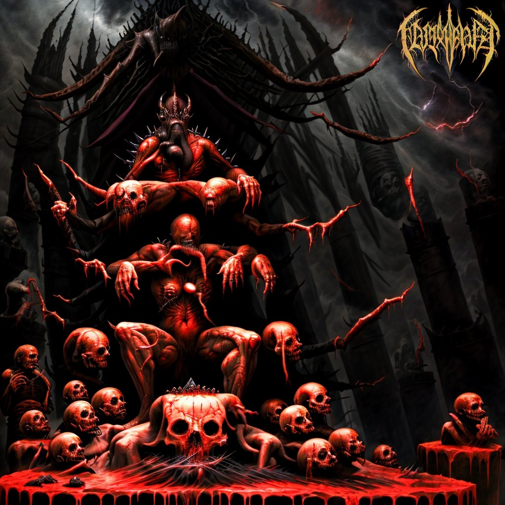 DEATHMETAL the dark lord sitting on his throne of flesh, detailed, high_resolution