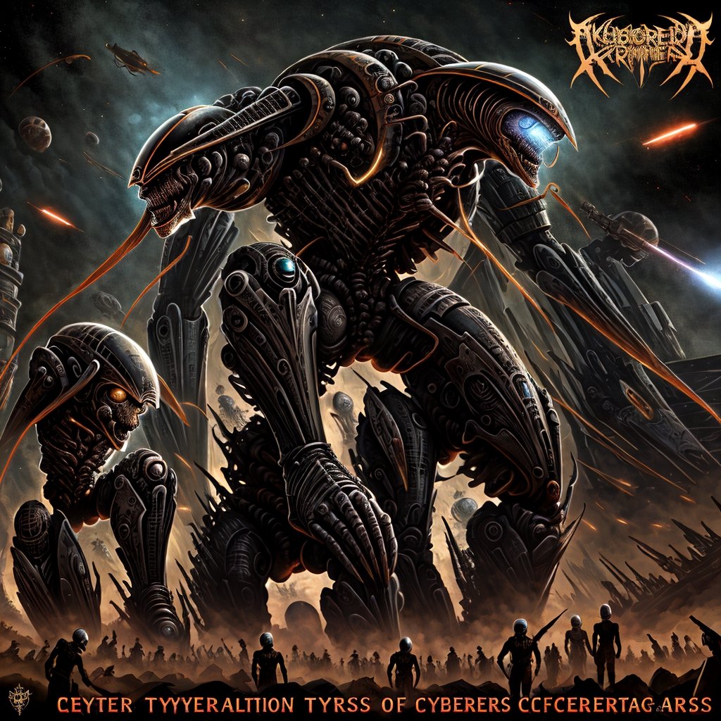 DEATHMETAL alien invasion of cyber tyrants, detailed, high_resolution, wide shot