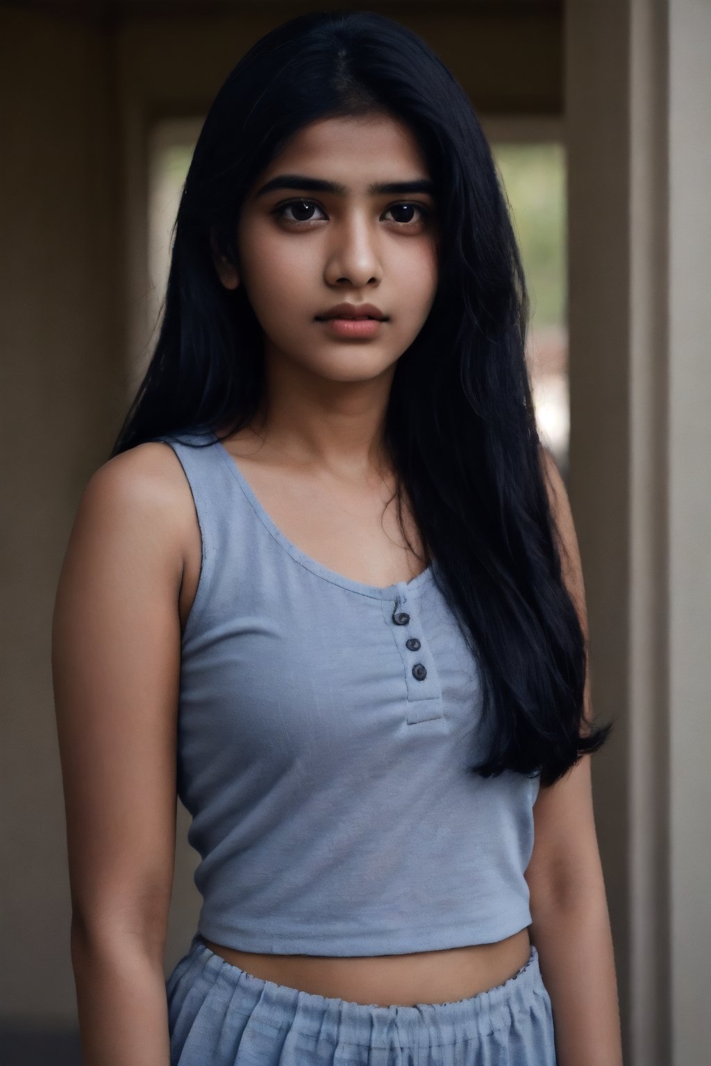 Indian women 20year old, black-hair, dark_eyes, black_scart, looking_at_camera