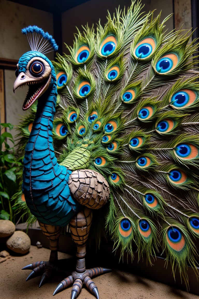 robotic male peacock displaying beautiful plumage- Lincoln, Nebraska, United States of America real photo