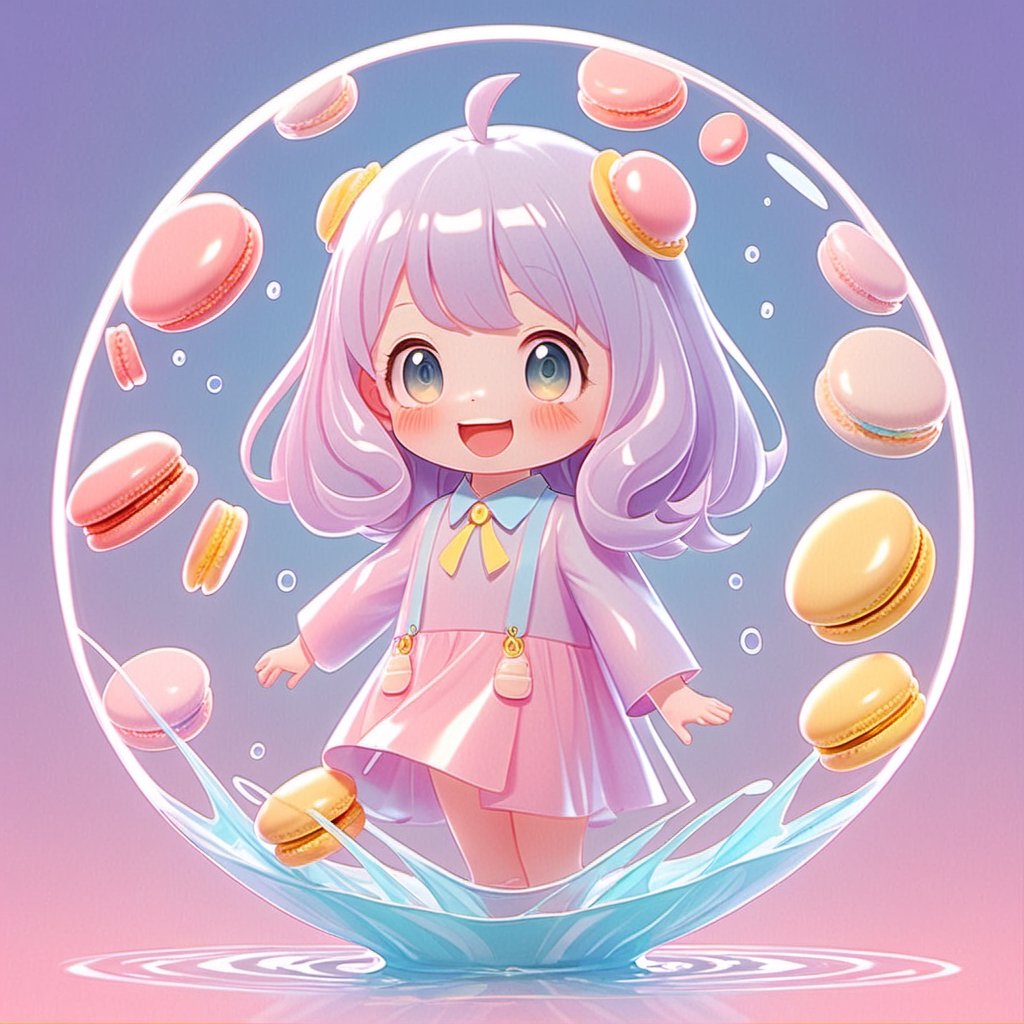 Generate a picture, (anya forger, anime, school girl outfit), look at viewer,smile.
a macaron color system, cute cartoon style, the whole body background is composed of delicate colors, pink, light blue, milky yellow and lavender, macarons, soft colors , operate the water splash to condense into luminous and transparent. Colorful round shape. 3d sculpture,blender. Rendering. Super realistic. 8K,chibi,powerdef,anya forger,spy x family