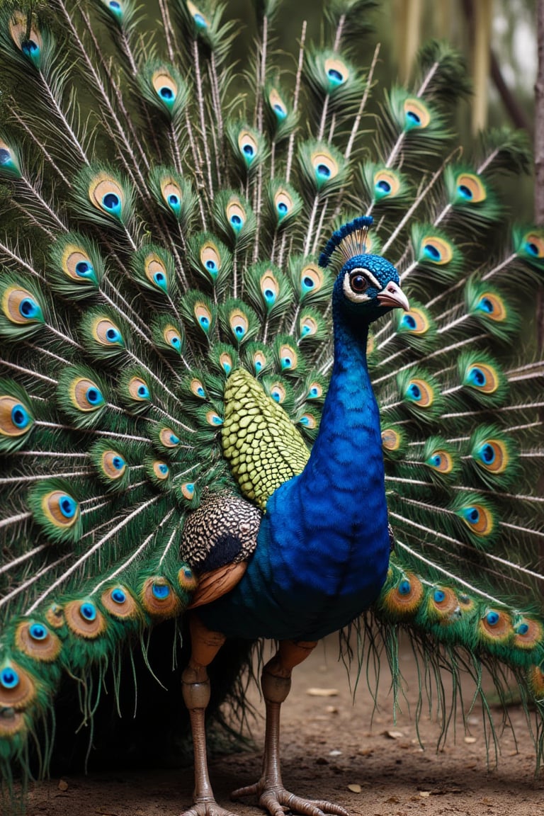 robotic male peacock displaying beautiful plumage- Lincoln, Nebraska, United States of America real photo