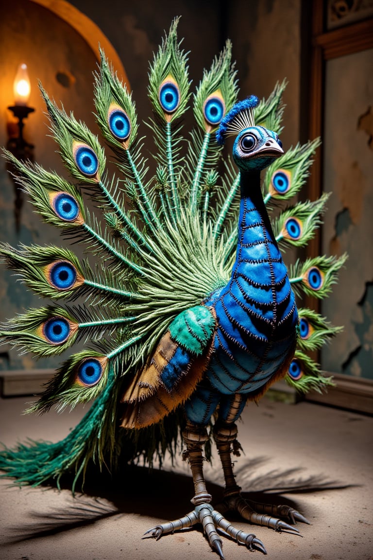 robotic male peacock displaying beautiful plumage- Lincoln, Nebraska, United States of America real photo