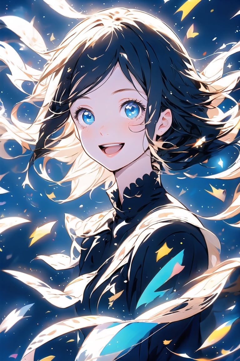 1girl,solo,white background,falling down,floating,in air,floating hair,Bubbles, blue eyes, clear sparkling deep eyes, smiling, happy, open mouth,refracted sunlight, light spots, sadness, lowered head,short hair
pastel,perfect light,1 girl