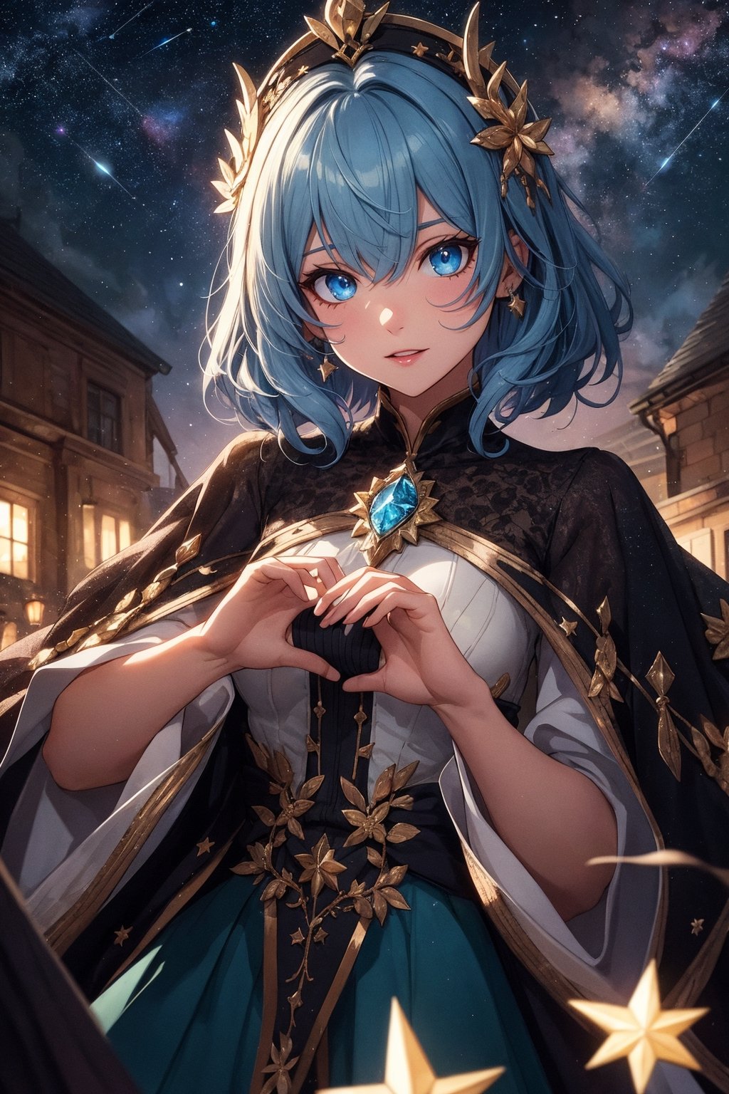 {{best quality}}, {{masterpiece}}, {{ultra-detailed}}, {illustration}, {detailed light}, {an extremely delicate and beautiful}, a girl, {beautiful detailed eyes}, stars in the eyes, messy floating hair, colored inner hair, Starry sky adorns hair, depth of field