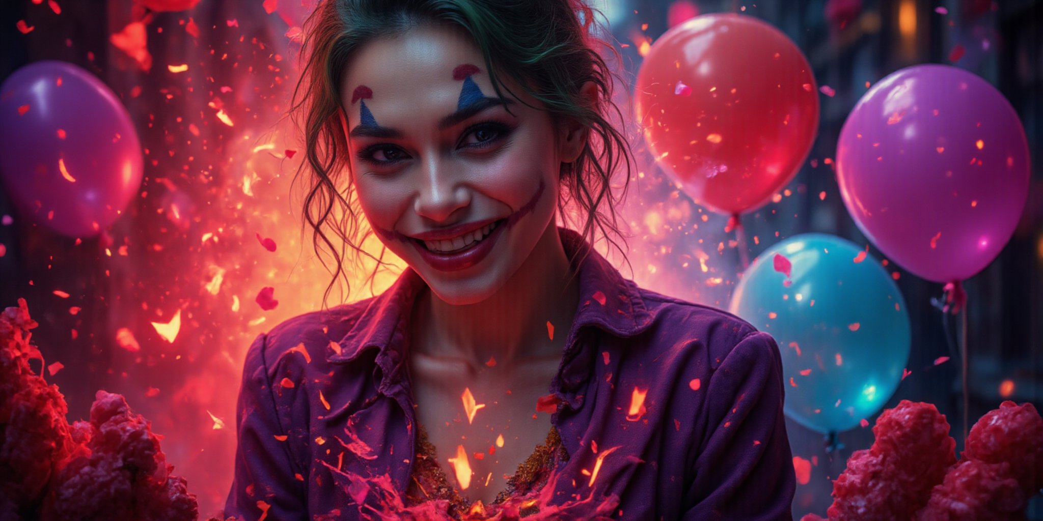 detailed illustration,best quality, masterpiece,  dramatic lighting,  High Definition HD, High Detail, Perfect Composition, mythp0rt,missjoker

Birthday party. (Ballons) in the background, matching the general colours of the picture.
(Portrait of The female Joker on the edible picture of a cake). (The cake has an edible photography of the female joker).
Oddly, the cake seems to be smiling itself.
It's a magical cake that brims with energy.

It's the female Joker's Birthday party and she celebrates it with a (Mummy):0.8, and his (black cat):0.8. 
She is very beautiful and cute, but still crazy. detailed illustration,best quality, masterpiece,  dramatic lighting,  High Definition HD, High Detail, Perfect Composition, mythp0rt,missjoker

Birthday party. (Ballons) in the background, matching the general colours of the picture.
(Portrait of The female Joker on the edible picture of a cake). (The cake has an edible photography of the female joker).
Oddly, the cake seems to be smiling itself.
It's a magical cake that brims with energy.

It's the female Joker's Birthday party and she celebrates it with a (Mummy):0.8, and his (black cat):0.8. 
She is very beautiful and cute, but still crazy. She is colourfully painted around her eyes and on her nose. 
It's a (supernatural):0.8 communion.

Magicallights,divinelights
It's a (supernatural):0.8 communion.

Magicallights,divinelights