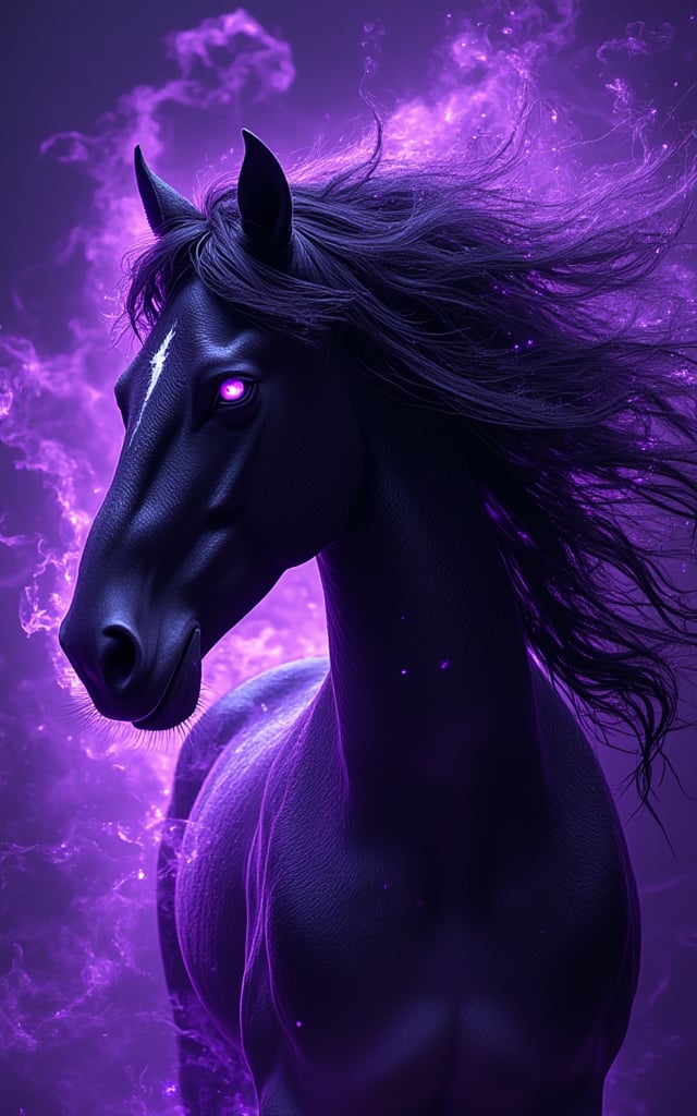 masterpiece
Make the perfect horse.
Give it a black shiluette against a purple background.
Add fancy artistic things that pronounce the wildness and beauty of the horse.

Make it a true artwork with many details.,hkmagic