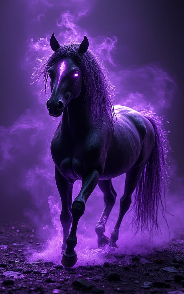 masterpiece
Make the perfect horse.
Give it a black shiluette against a purple background.
Add fancy artistic things that pronounce the wildness and beauty of the horse.

Make it a true artwork with many details
Instead of a natural mane, it has a mane made out of water.
the eyes have a fire inside
,hkmagic