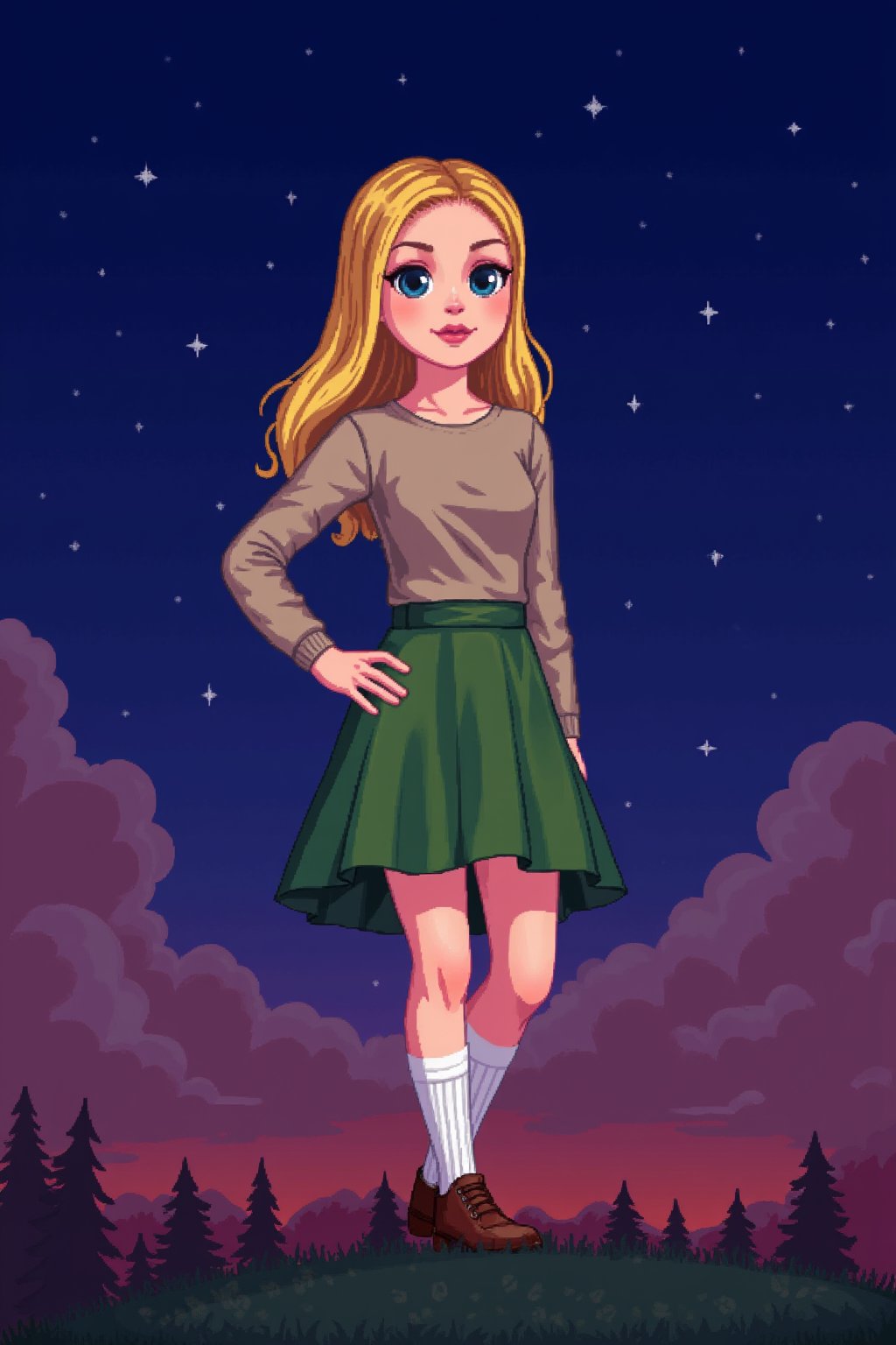 2D Pixel art of Erin Moriarty as Starlight in Stardew Valley