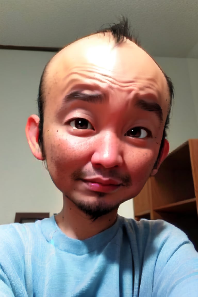 1boy, solo, looking at viewer, simple background, shirt, brown eyes, upper body, lips, portrait, (thin hair), wide forehead, little bald, short hair, rnhg