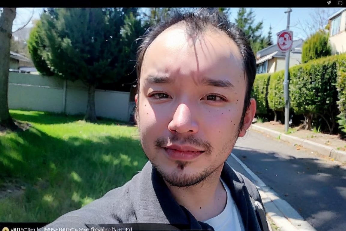 1boy, solo, brown eyes, portrait, looking at viewer, rnhg, (Thinning hair baldness), fake screenshot, phone screen, 
 RGB, male streamer, live chat overlay, En plein air, External distribution, Massive Comments