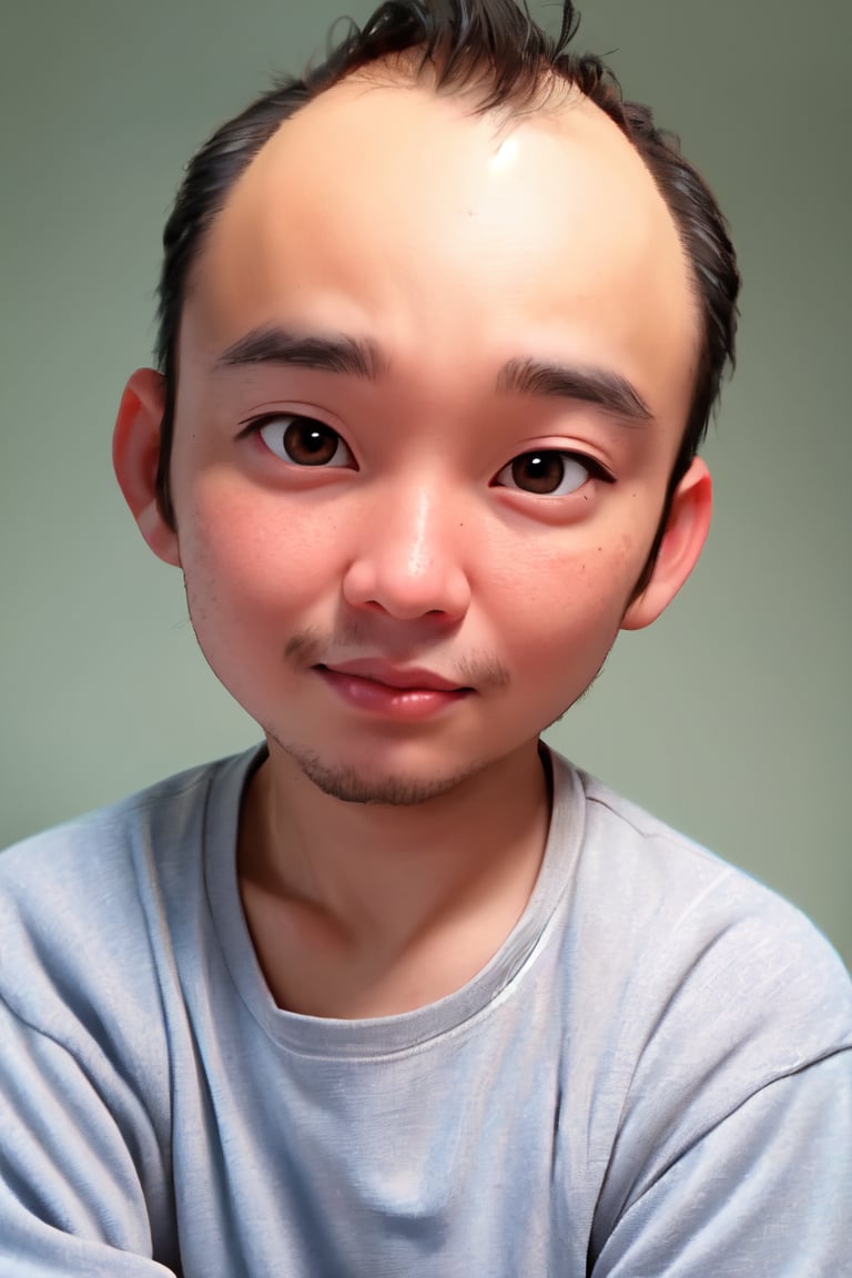 1boy, solo, looking at viewer, simple background, shirt, brown eyes, upper body, lips, portrait, (thin hair), wide forehead, little bald, short hair, rnhg