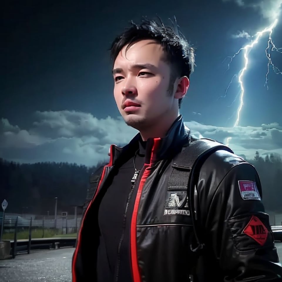 (masterpiece, high quality:1.5), (8K, HDR), masterpiece, best quality, 1boy, solo, upper body, FuturEvoLab style, black background, FuturEvoLab-boy, FuturEvoLabStyle:1.5, Thunder Flash, Lightning aura, Lightning, 