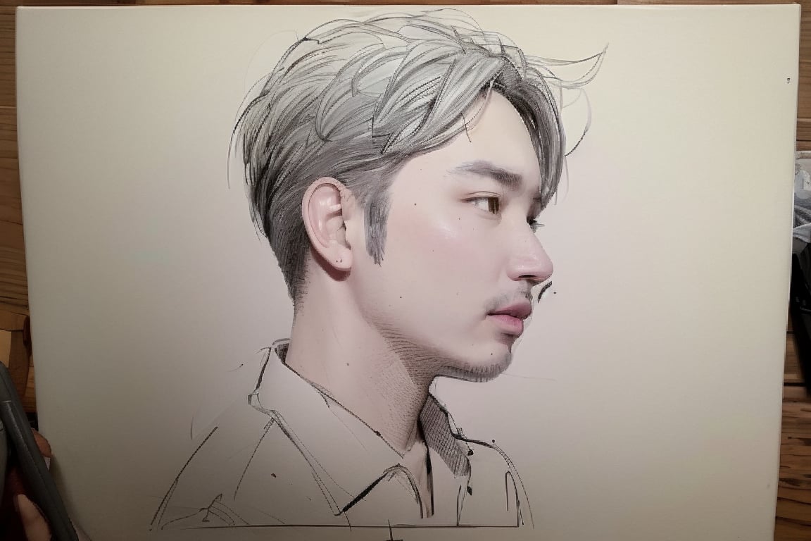 masterpiece, best quality, aesthetic, 1boy, sketch, lineart, canvas, 