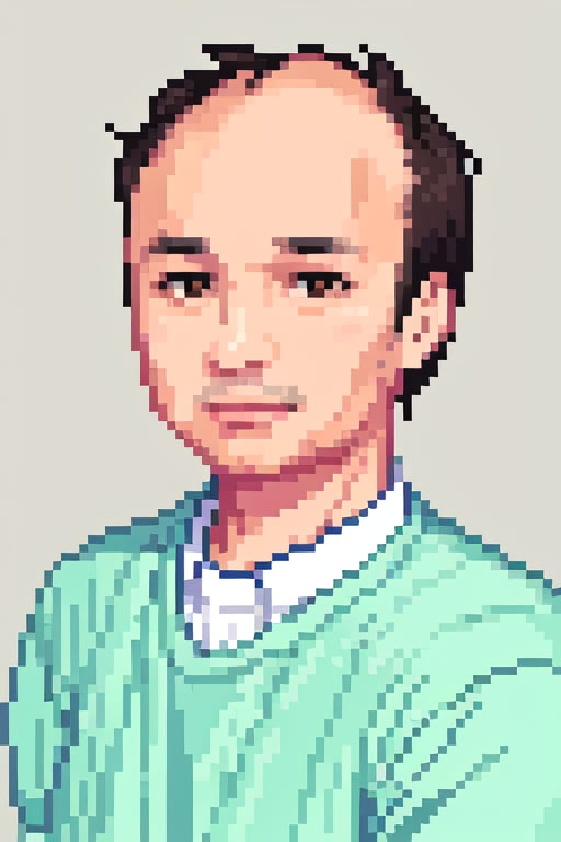 1boy, solo, looking at viewer, simple background, shirt, brown eyes, upper body, lips, portrait, (thin hair), wide forehead, little bald, short hair, rnhg,Pixel art