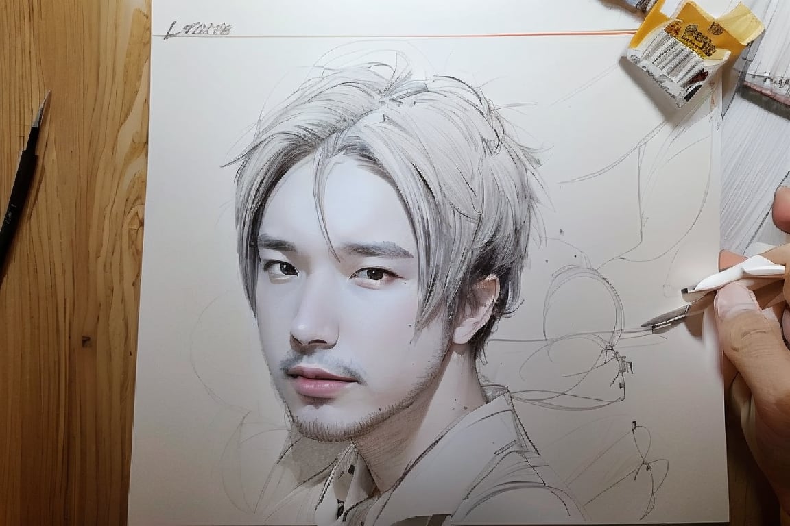 masterpiece, best quality, aesthetic, 1boy, (sketch), lineart, canvas, rough drawing