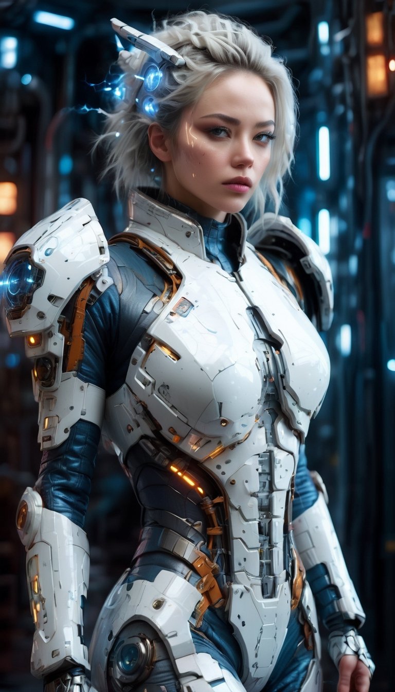 1girl, woman in high-tech space suit, through transparent visor,A look of relief,
beautiful face visible through transparent visor, white gloves, intricate blue mechanical vial,((holding jar containing lightning)), elaborate spaceship background,photo_b00ster,sad. 1 girl, huge breasts, huge body, messy white hair, realistic, perfect murge, 
,Mecha body,Young beauty spirit .Best Quality, photorealistic, ultra-detailed, finely detailed, high resolution, perfect dynamic composition, sharp-focus,b3rli,dongtan dress,mature female,naked bandage