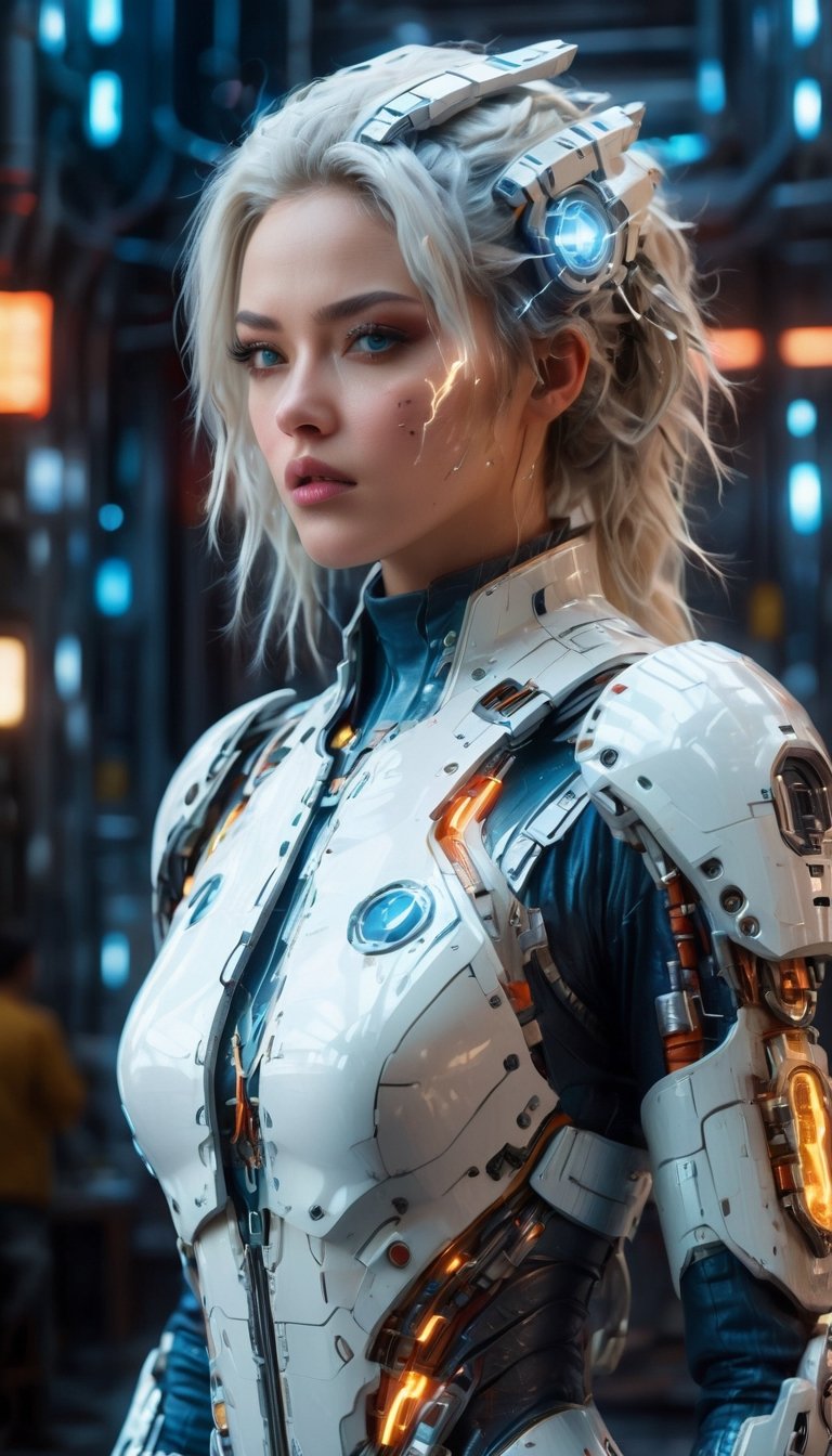 1girl, woman in high-tech space suit, through transparent visor,A look of relief,
beautiful face visible through transparent visor, white gloves, intricate blue mechanical vial,((holding jar containing lightning)), elaborate spaceship background,photo_b00ster,sad. 1 girl, huge breasts, huge body, messy white hair, realistic, perfect murge, 
,Mecha body,Young beauty spirit .Best Quality, photorealistic, ultra-detailed, finely detailed, high resolution, perfect dynamic composition, sharp-focus,b3rli,dongtan dress,mature female,naked bandage