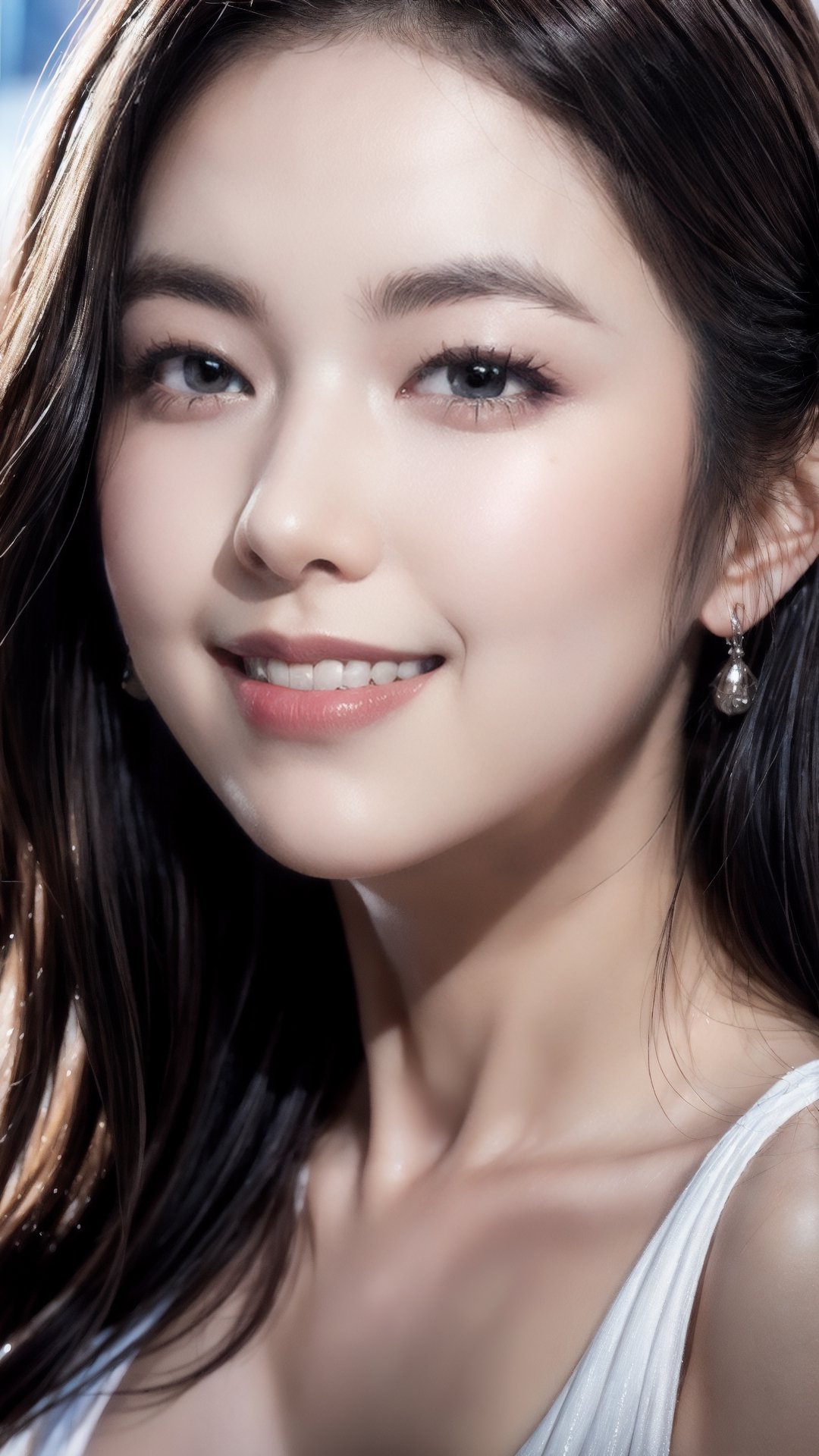 1Best quality, raw photo, photorealism, lifelike rendering, (upper body portrait:1.2), photo of beautiful korean woman, mid-twenty, kpop idol, stunning, medium dark brown hair, double eyelids, smile face, dark brown eyes, natural saggy large breasts, pale skin, daily outfit, chiffon dress, sharp focus, faint smile, gazing at viewer, from below, (full body focus), detailed eyes and facial, detailed real skin texture, detailed fabric rendering, natural soft daylight, ray tracing,korean girl, JeeSoo ,Ava,more detail 