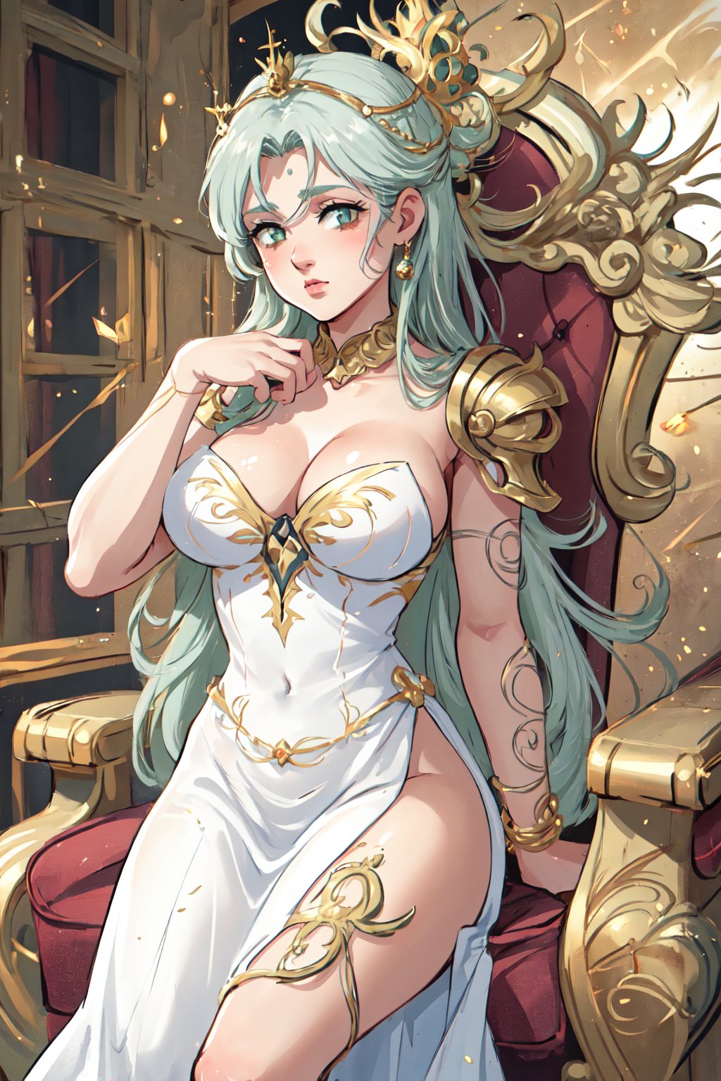 (best quality, 4k, 8k, highres, masterpiece:1.5), ultra-detailed,anime A knight in golden armor without a helmet, with his sword on his back tenderly kissing the hand of a princess in a white dress and a gold crown with diamonds standing in a luxurious throne room, ornate decoration and majestic atmosphere.,Pixel art,Pixel world