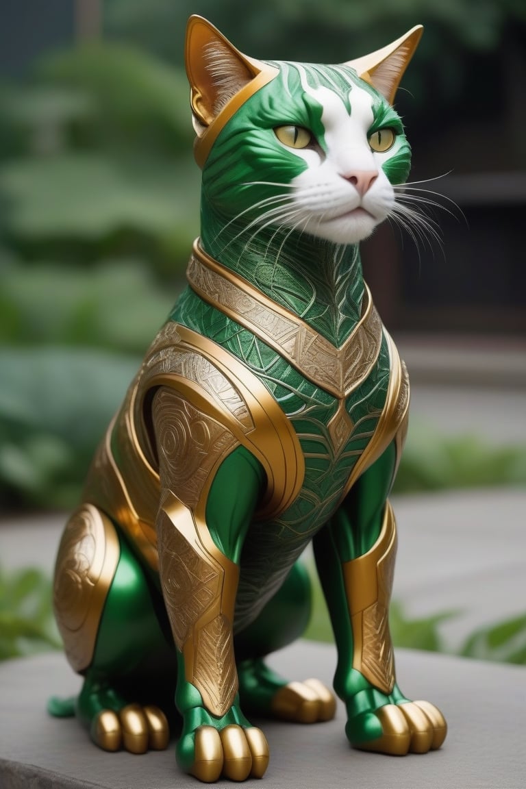 A blend of nature and technology, the Hulk cat is a sight to behold. Its sleek, metallic body is decorated with intricate patterns and designs, giving it a futuristic and otherworldly appearance. color saffron, green & white clothes give the impression of extraordinary power. With their advanced technology and natural agility, Goats are a force to be reckoned with. full body wide image