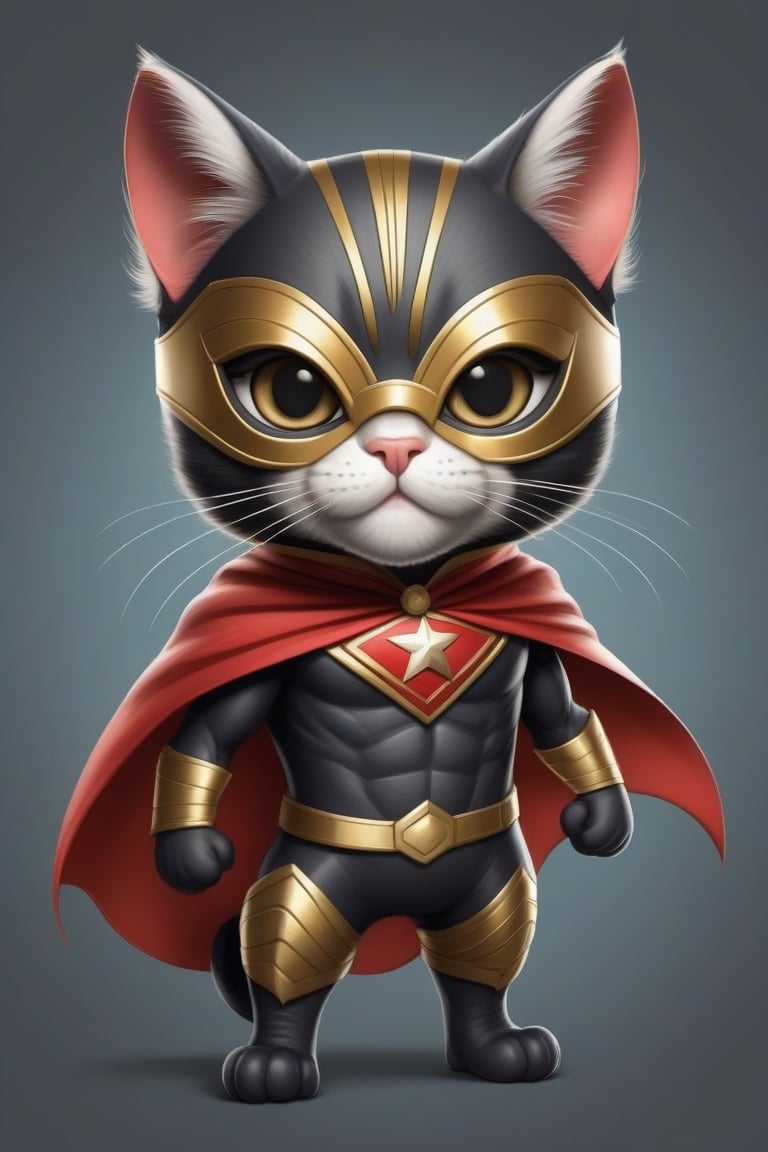 Visualize a cat named Whiskers becoming a superhero wearing a typical Indonesian costume, including a dazzling mask. Describe in detail how Whiskers combines modern superhero elements with traditional Indonesian elements in his costume, including colors that reflect the Indonesian flag. Let Bing AI create a stunning illustration that featuring Whiskers as a superhero with unique powers and unforgettable nuances of Indonesian culture!