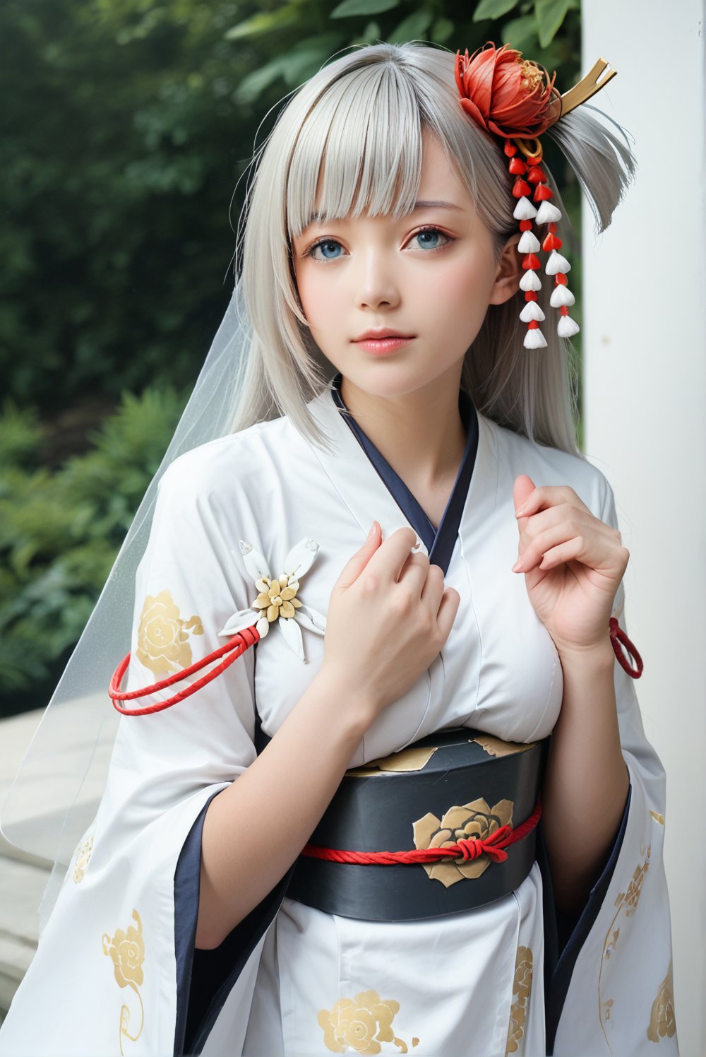 1girl, shoukaku \(azur lane\), default, femine, score_9, score_8_up, score_7_up, source_photo, source_anime, zettai ryouiki, ((photography, realistic, hyperrealistic, ultrarealistic)), ulzzang, absurdres, an ethereal and mesmerizing beautiful face