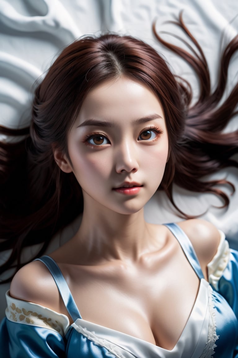 (view_from_above:1.2) portrait of the most beautiful women in the world, half body portrait, masterpiece, extremely high equality, (photorealistic:1.3), looking at viewer, porcelain skin, miko silhouette