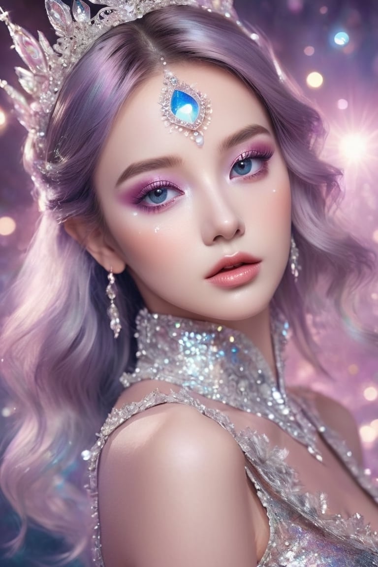 award-winning photography, hyperrealistic, fairytale princess, ethereal glamorous face, intricate glitter eye makeup, cast spell, magic circle, raw photo