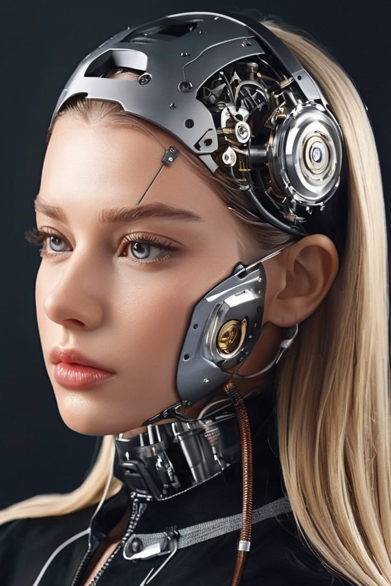 ((masterpiece)), ((best quality)), (((photo Realistic))), (portrait photo), (8k, RAW photo, best quality, masterpiece:1.2), (realistic, photo-realistic:1.3). a Swedish supermodels head with a Wankel rotary engine blended into her skull, portrait, electric hair