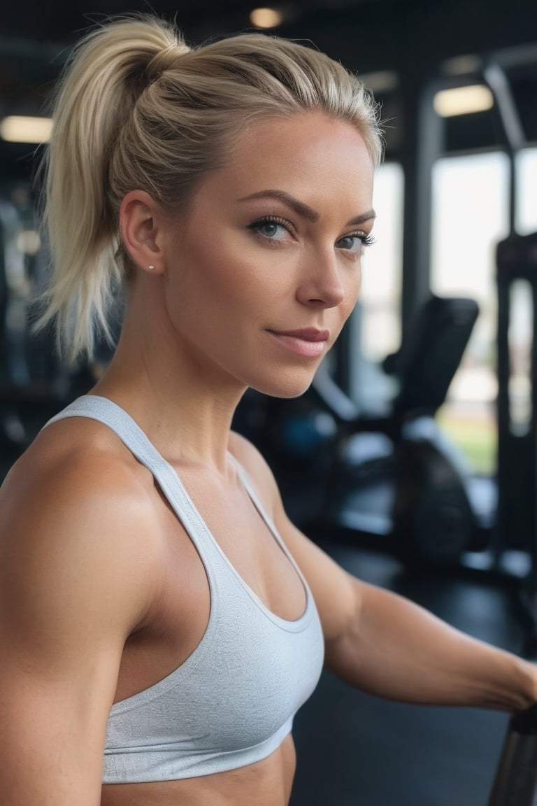 an image of blonde goddess, a confident and energetic fitness influencer. She stands tall, her muscles glistening with sweat from an intense workout. Her skin is radiant, reflecting her commitment to a healthy lifestyle. She wears form-fitting activewear in vibrant colors, showcasing her sculpted physique. Her hair is pulled back into a sleek ponytail, emphasizing her determined expression. In the background, gym equipments add to the overall fitness theme. Capture the essence of strength, dedication, and positivity in this fitness influencer’s portrait. Exquisite Ink Accentuation Crisp and Intricate Photorealistic, taken on a Canon EOS 7D, photo, portrait photography,supermodel\(hubggirl)\,xxmix_girl,Close-up Pussy