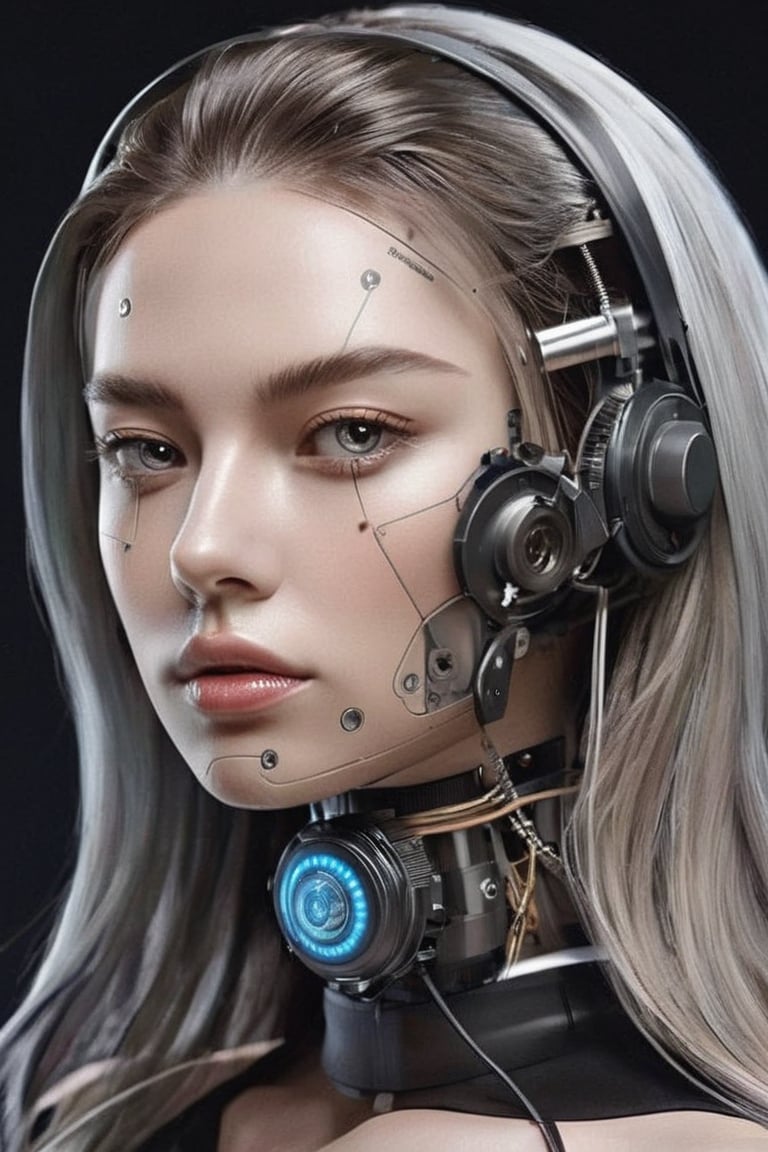 ((masterpiece)), ((best quality)), (((photo Realistic))), (portrait photo), (8k, RAW photo, best quality, masterpiece:1.2), (realistic, photo-realistic:1.3). a Swedish supermodels head with a Wankel rotary engine blended into her skull, portrait, electric hair