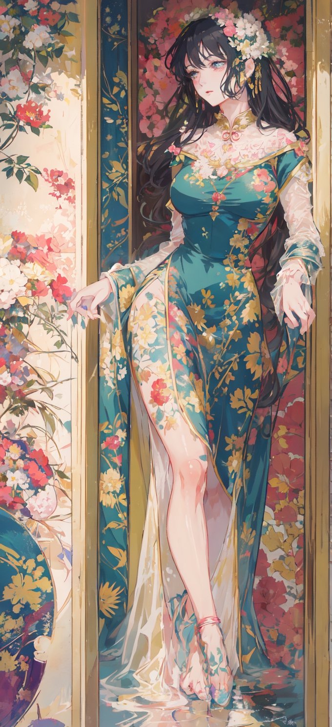 An anime-style illustration of a woman wearing traditional Chinese costume, exquisitely detailed with blink-and-you-miss-it intricacies, rendered in stunning 32K UHD resolution, showcasing beautiful anime-inspired characters in a color palette of beige and aquamarine, close-up focus capturing every delicate feature.

