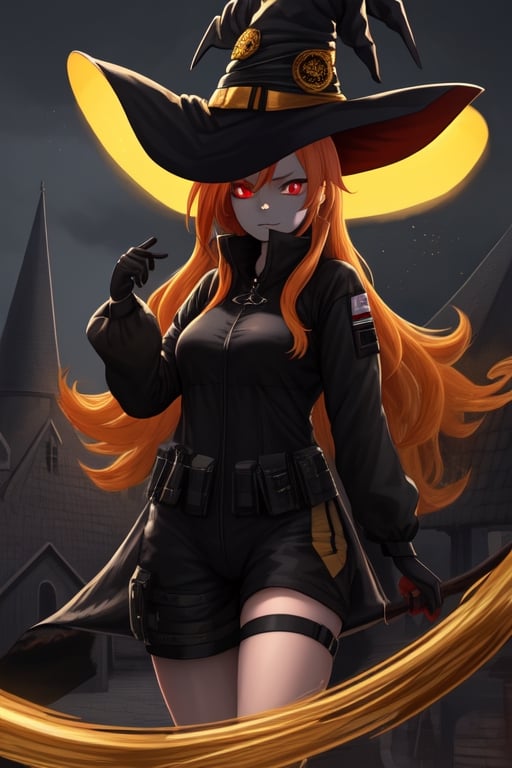 Red eyes, evil, golden, shiny, gold hair,High detailed ,midjourney,perfecteyes,Color magic,urban techwear,hmochako,better witch,witch, witch,Long hair ,long hair