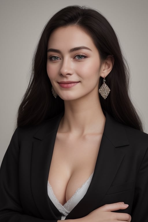 (Masterpiece), ((Best quality)), (Masterpiece,Best quality,official art,Extremely detailed CG unity 8k wallpaper), (the most noble and beautiful), (highly educated woman),beauty photo, a lady,alone,(elegant upper-class elite secretary in a business shirt),1 russian girl, beautiful face, pale sking, dark brown wavy hair, smiling, smiling face,  happy, good mood, ((soft breasts)), beautiful big ass, thights, long legs, realistic, film 4K, photography,(elegant upper-class elite secretary in a business shirt),Perfect appearance,Double-lidded eyes,Delicate makeup,working in an office, talking with an employee, Wearing a strict business suit, (wearing pantyhose),Wearing heels high-end,girl in shirt, dressed in a suit, huge tit,full bodyesbian,dressed in a suit, dressed in a suit, Merchant, business clothes, wearing black suits, Wearing shirt and skirt, ((black jacket)), woman in suit, suit business,Computer chair,sitting,erlang legs,high heels,see the viewer,brightly,Complicated details,foot focus,from below,Cool beauty,(tall girl),dark brown hair,small piercings,Accurately express details such as the texture of the face and skin.,(the most beautiful face and eyes), Double eyelid, Delicate skin, slender body shape, alone, big breasts, (Wearing the most beautiful and noble earrings.), sexy:1.5, from aside