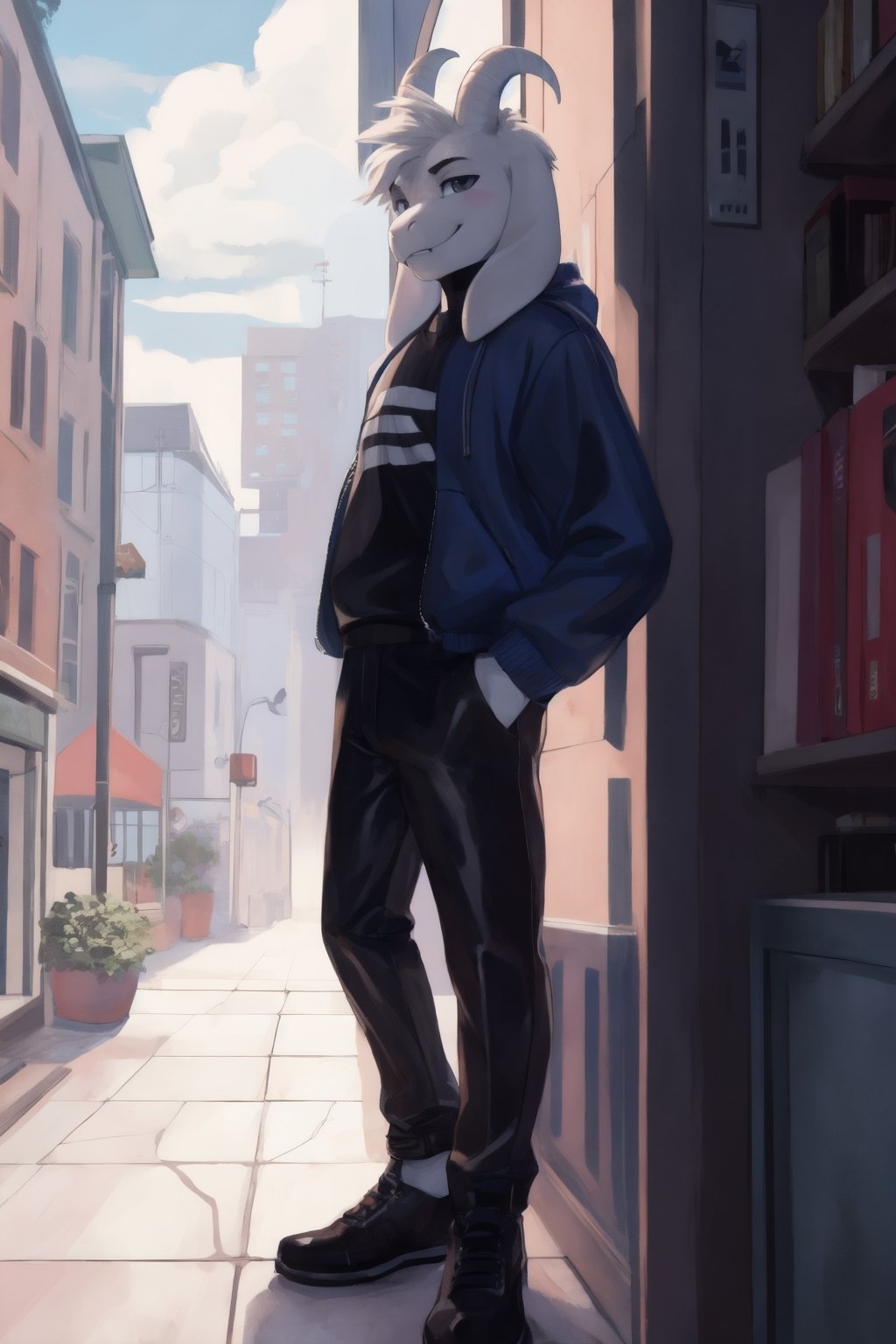 Undertail, Asriel Fanart, Male, femboy, tall, thin, smug, full length portrait, detailed background, hi res