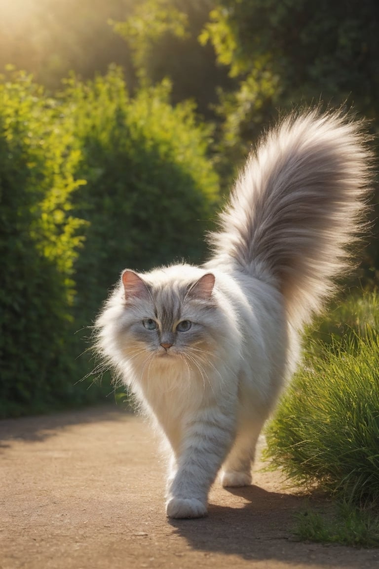 birman cat, walking, tail up,  no humans, animal focus, photorealistic