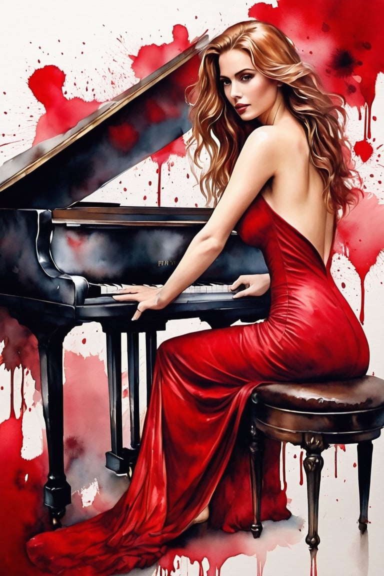 
oil paint, ,style pierre farel style cuba series,1 irish girl, big breasts, long open red hair, dress, cleavage, white skin, formal, red dress, instrument, faceless, , girl is playing 1grand piano, female is very sexy dressed and very senusal, Scarlett Johansson

