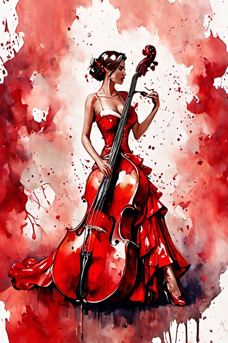 
oil paint, ,style pierre farel style cuba series,1 italian girl, big breasts, brunette hair, dress, cleavage, white skin, formal, red dress, instrument, faceless, , girl is playing 1contrabass, female is very sexy dressed and very senusal, gina lolobridiga, 
