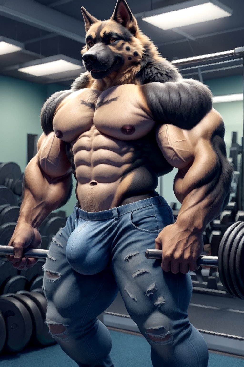  german shepherd dog muscle jeans nipples, bulge, gym