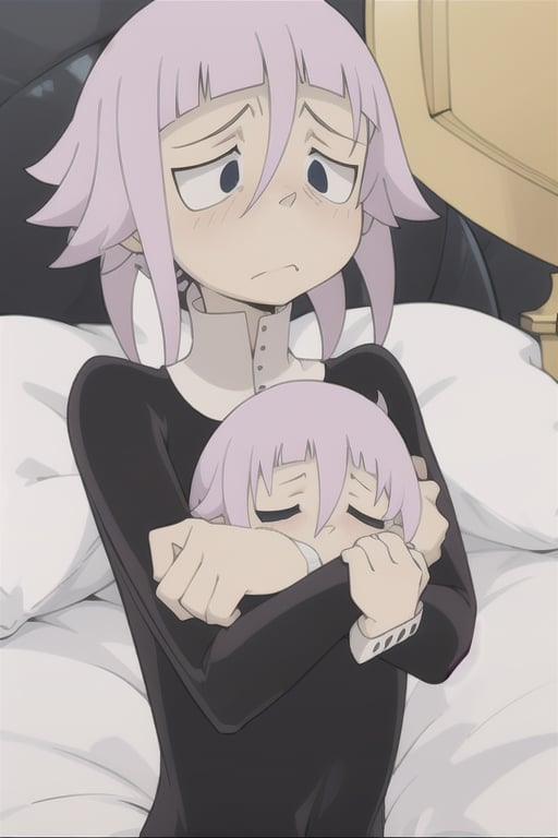 crona_soul_eater, shy, blushing, both_eyes_closed, sleeping, bed