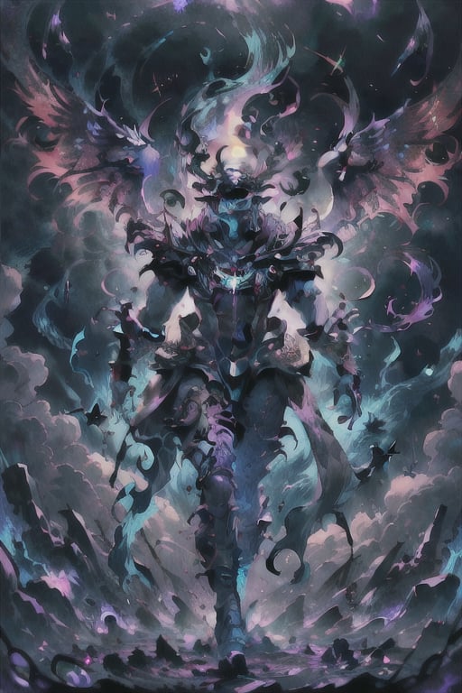  ((armor that uses a bright violet and shining color palette)),(((wings of flashing red and black))). Emphasize (((intricate details))), (((highest quality))), (((extreme quality of detail))). ,drawing inspiration from angels like andariel, mid-journey, detailed painting, deep colors, fantastic and intricate details, splash screen, complementary colors, fantasy concept art, 8k trending resolution in Artstation Unreal Engine 5, bioluminescent , r3al photography, r3al photp, more XL details, dripping paint, dynamic lighting, horror fantasy, flame eyes, intricate details, sharp focus, masterpiece: 1.2), ultra light portrait,chiaroscuro,