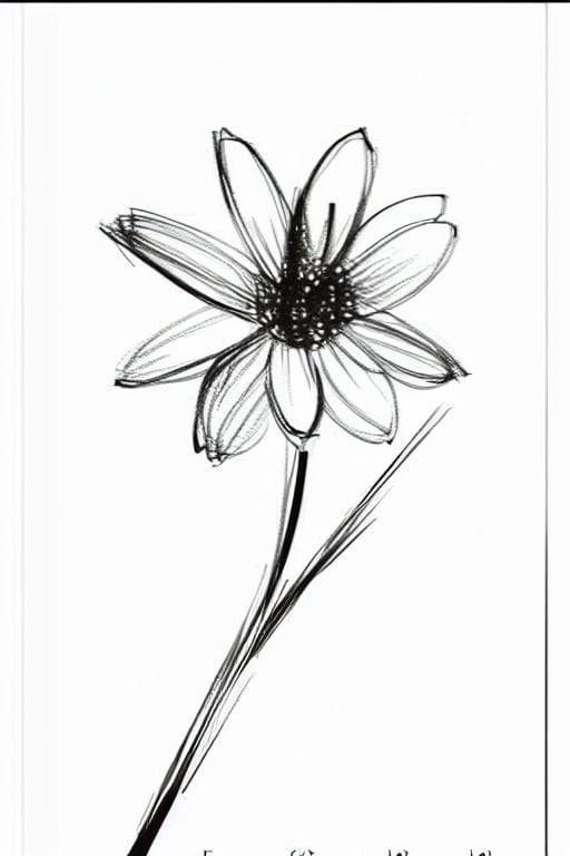 Flower sketch outline black and white, stylish image