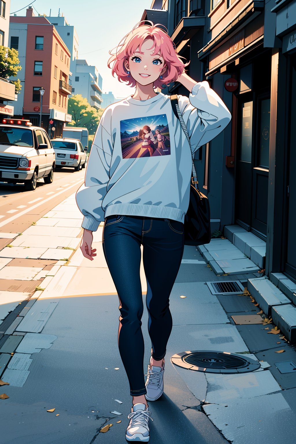 (masterpiece:1.2), best quality, highres,extremely detailed CG,perfect lighting,8k wallpaper,      

anime, comic, game CG,     

(1female and 1male:1.4),random faces,  

walking, looking_at_viewer, smile, hands up,  

random hair style,      

random hair colour,       

random casual clothes,    

street,    

wide-angle, view of front, cinematic lighting. 