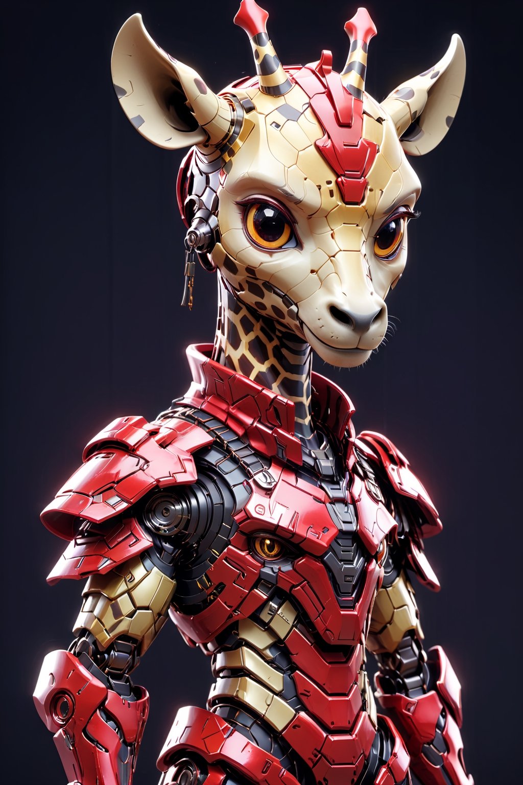 (Masterpiece, Best Quality: 1.5), EpicLogo, glod  armor, robot, red armor, whith face, looking at viewer, giraffe style, center view, cute, toned, cinematic still, cyberpunk, full body, cinematic scene, complex Mechanical details, ground shot, 8K resolution, Cinema 4D, Behance HD, polished metal, shiny, data, white background,WEARING HAUTE_COUTURE DESIGNER DRESS,gh3a